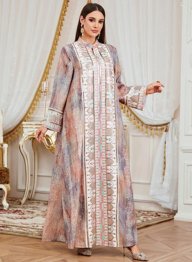 Take Two  Women Sequin Embroidered Panel Notch Neck Jalabiya for Women | Best Price UAE