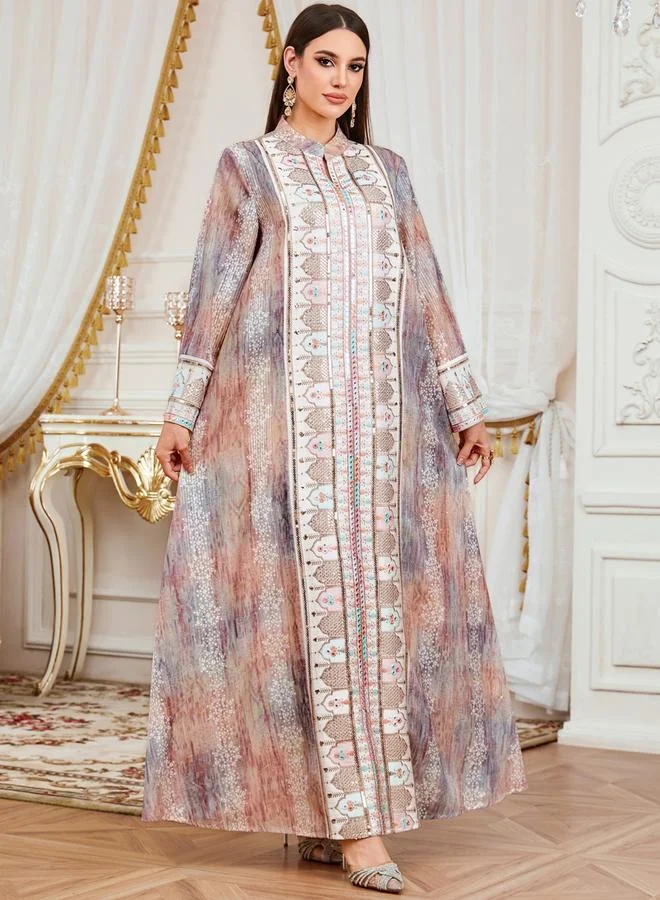 تايك تو جلابية نسائية بفتحة رقبة مع لوحة مطرزة بالترتر