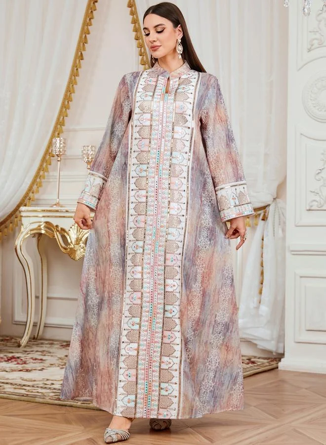 تايك تو جلابية نسائية بفتحة رقبة مع لوحة مطرزة بالترتر