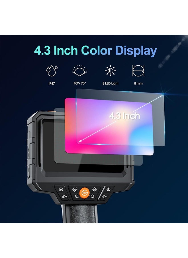 Generic - Endoscope Camera with Light, 4.3'' LCD Screen HD Digital Handheld Borescope IP67 Waterproof Snake Camera Sewer Inspection Camera with 8 LED Lights, 3 Accessories, Semi-Rigid Cable -5M(16.5FT) - Image 1