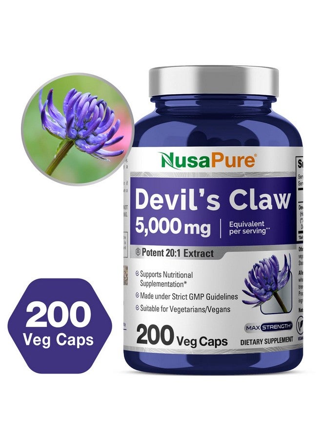 NusaPure Devil's Claw 20:1 Extract, 250 mg Equivalent to 5000mg, 200 Veggie Capsules, Concentrated Root Extract, Devils Claw Herbal Supplement, Non-GMO, Vegan Supplement - Image 4