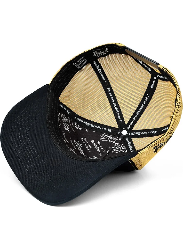 Black Börk V1 Trucker Yesterday Now Tomorrow - 1 Unisex Navy Blue-Yellow Hat with Code Logo