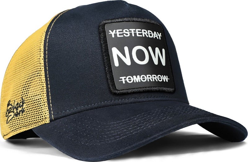 Black Börk V1 Trucker Yesterday Now Tomorrow - 1 Unisex Navy Blue-Yellow Hat with Code Logo  - Image 1