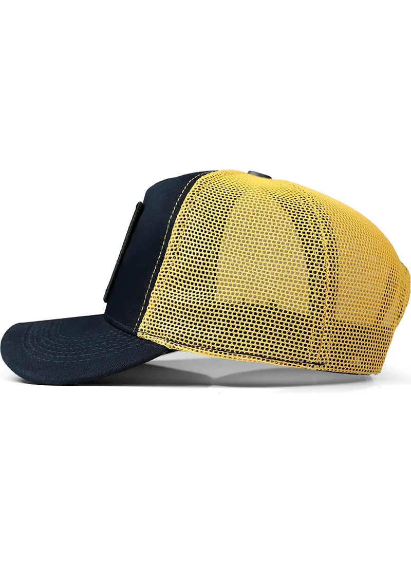 Black Börk V1 Trucker Yesterday Now Tomorrow - 1 Unisex Navy Blue-Yellow Hat with Code Logo