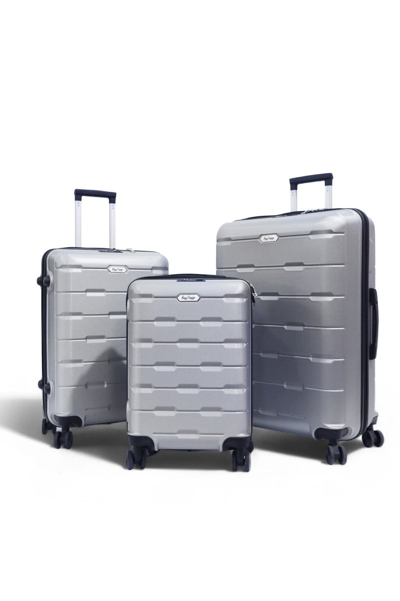 بيج ديزاين طقم حقائب سفر مكوّن من 3 قطع، مقاسات 20 بوصة و24 بوصة و28 بوصة، مزوّد بقفل TSA، مصنوع من هيكل ABS خفيف الوزن، حقيبة ترولي صلبة، عجلات دوّارة 360°، مناسب لكابينة الطائرة والحقائب المحمولة – صنع في تركيا - Image 1