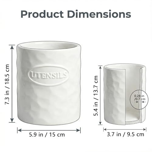 KJEC White Utensil Holder Set of 2 Ceramic Cooking Utensil Crock Modern Kitchen Utensil Organizer for Countertop Spatula Spoon and as a Decorative Vase for Housewarming Gift - Image 3