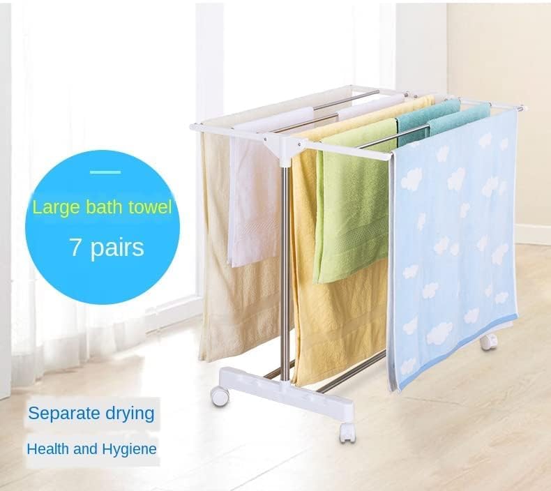 VDHJA 7 Rails Clothes Drying Racks Stainless Steel Folding Drying Towel Rack Multifunctional Mobile Towel Rack Airer Folding Clothes Drying Airer Bathroom Towel Rack Steel Dress Hanging Rack - Image 3