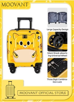 Moovant 18 Inch Kids 3D Cartoon Rolling Luggage, Child Travel Trolley Bag, Travel Suitcase with Wheels, Hardside, Password Lock, Zippered Divider, Telescopic Handle, ABS+PC Material, Yellow  - Image 1