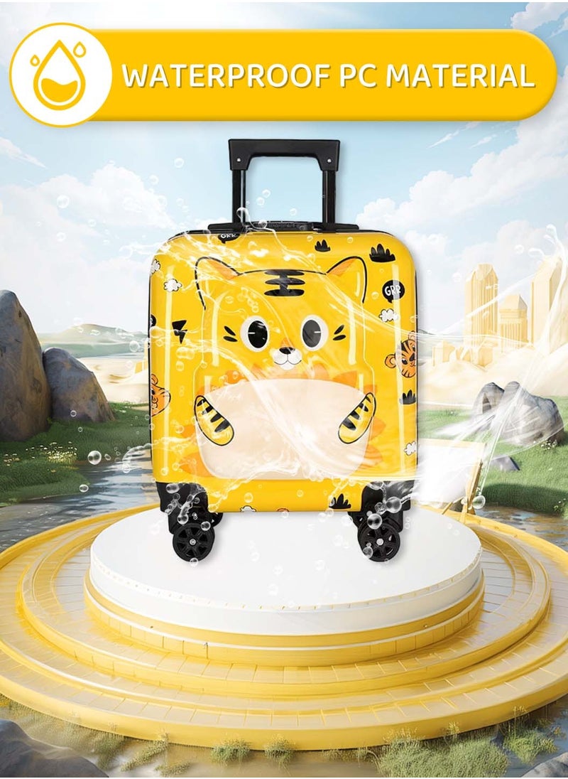 Moovant 18 Inch Kids 3D Cartoon Rolling Luggage, Child Travel Trolley Bag, Travel Suitcase with Wheels, Hardside, Password Lock, Zippered Divider, Telescopic Handle, ABS+PC Material, Yellow  - Image 2