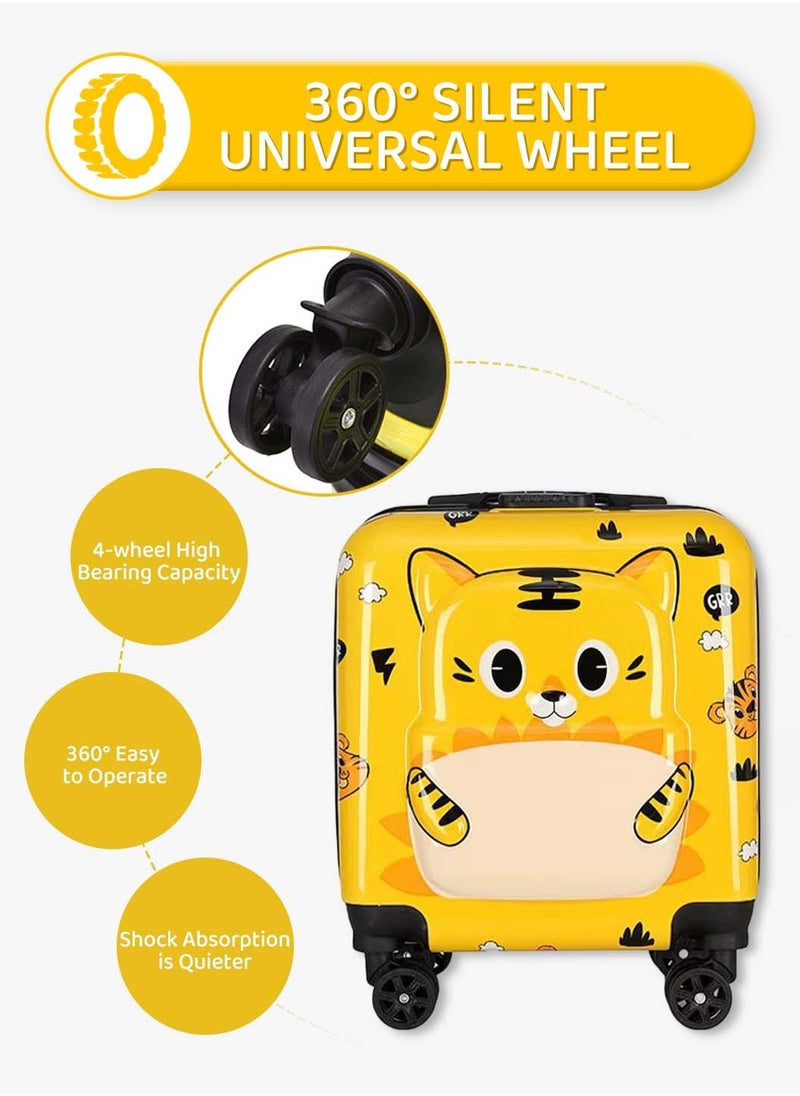 Moovant 18 Inch Kids 3D Cartoon Rolling Luggage, Child Travel Trolley Bag, Travel Suitcase with Wheels, Hardside, Password Lock, Zippered Divider, Telescopic Handle, ABS+PC Material, Yellow  - Image 3