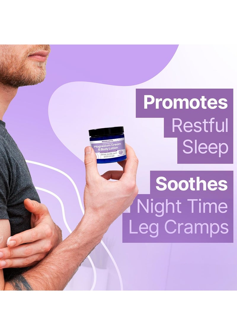 Migrastil - Nighttime Lavender Topical Magnesium Cream & Body Lotion - Promotes Sleep and Soothing Relief for Sore Muscles, Leg Cramps, Etc. 4oz - Image 1