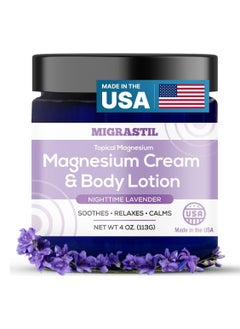 Nighttime Lavender Topical Magnesium Cream & Body Lotion - Promotes Sleep and Soothing Relief for Sore Muscles, Leg Cramps, Etc. 4oz