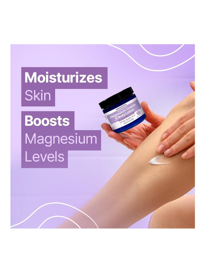 Migrastil - Nighttime Lavender Topical Magnesium Cream & Body Lotion - Promotes Sleep and Soothing Relief for Sore Muscles, Leg Cramps, Etc. 4oz - Image 1