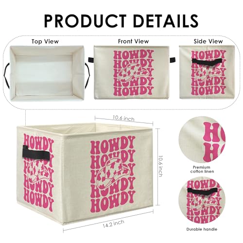 Knibeo Hot Pink Western Howdy Fabric Storage Bins for Shelves Closet Trendy Preppy Western Cowgirl hat Collapsible Cube Baskets Organizer for Clothes Books Toys - Image 3
