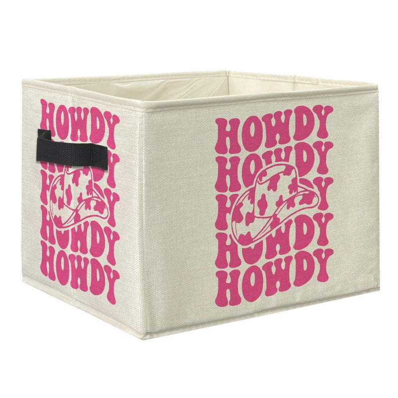 Knibeo Hot Pink Western Howdy Fabric Storage Bins for Shelves Closet Trendy Preppy Western Cowgirl hat Collapsible Cube Baskets Organizer for Clothes Books Toys - Image 2