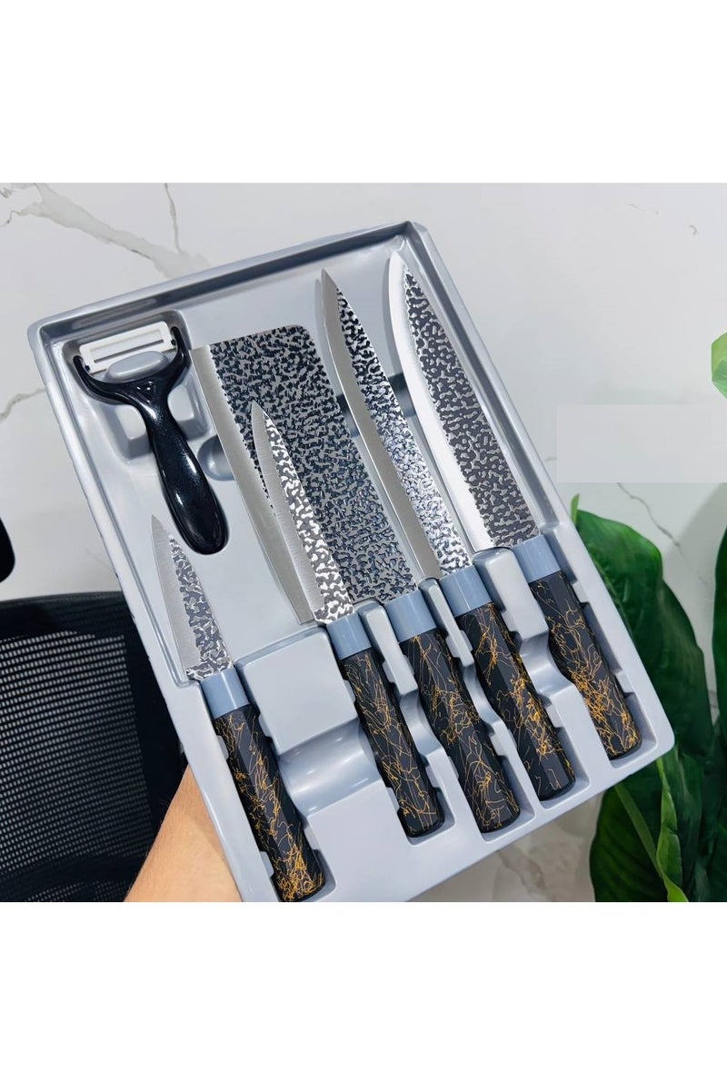 طقم سكاكين استانلس ستيل ليزر – 6 قطع بمقابض مريحة - Image 1