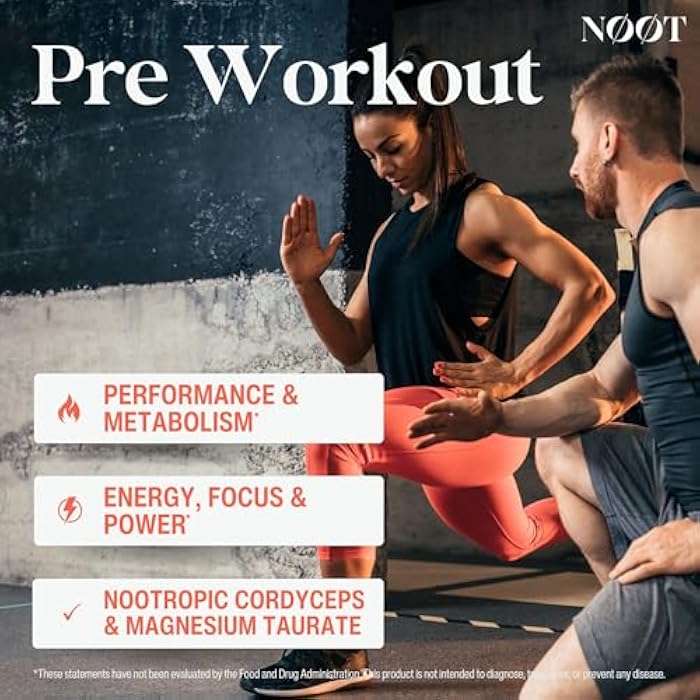 NØØT NOOT Pre Workout – Natural Pre Workout Supplement, Caffeine-Free, PreWorkout with L-Carnitine, Magnesium Taurate & Green Tea Extract for Endurance & Fat Burning for Women and Men, 60 Organic Capsules - Image 2