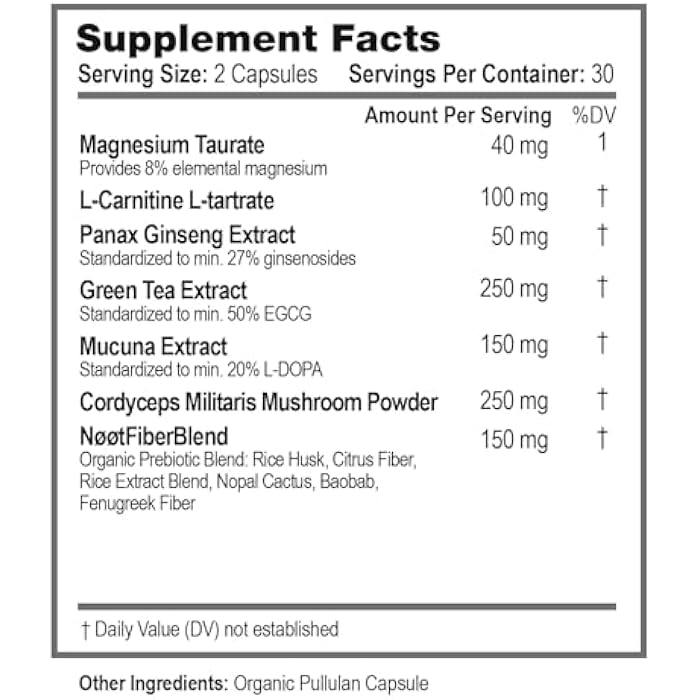 NØØT NOOT Pre Workout – Natural Pre Workout Supplement, Caffeine-Free, PreWorkout with L-Carnitine, Magnesium Taurate & Green Tea Extract for Endurance & Fat Burning for Women and Men, 60 Organic Capsules - Image 3