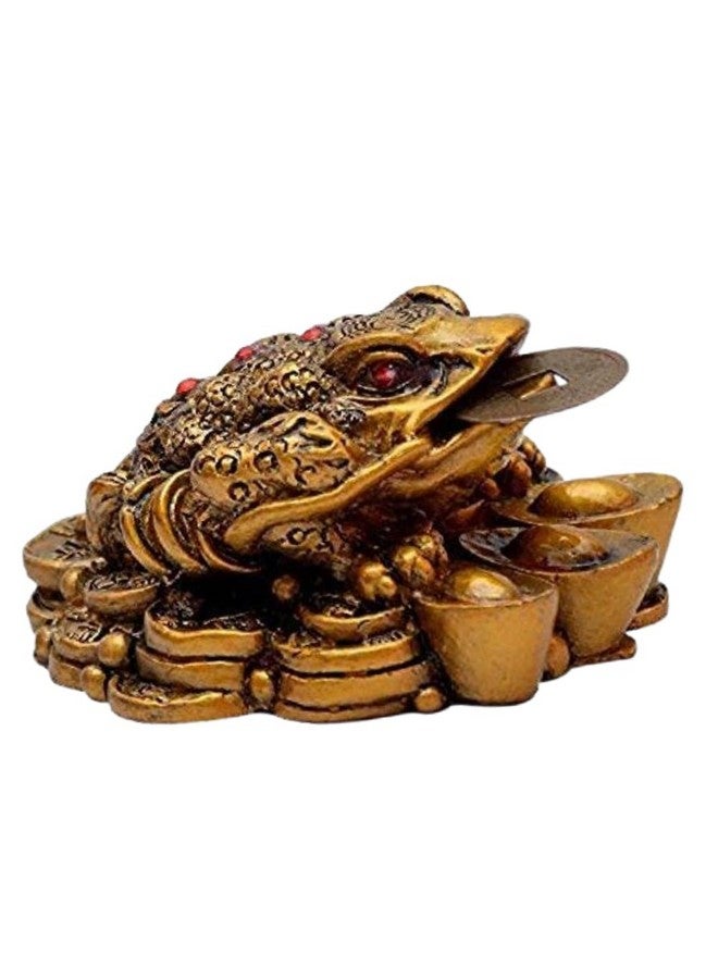 GJ Feng Shui Money Frog with Coin Showpiece Polyresin Brass Color - Image 4