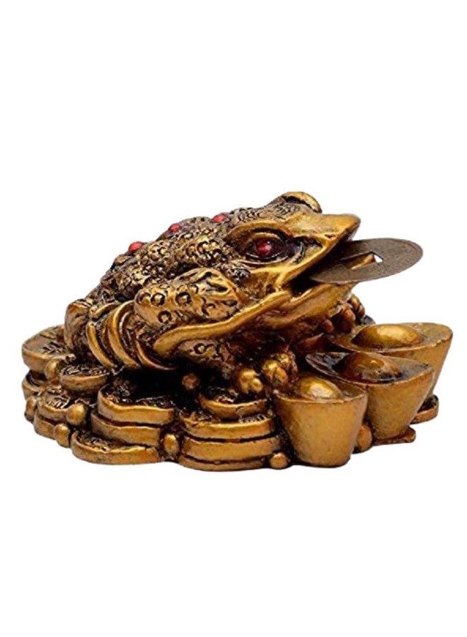 GJ Feng Shui Money Frog with Coin Showpiece Polyresin Brass Color - Image 1