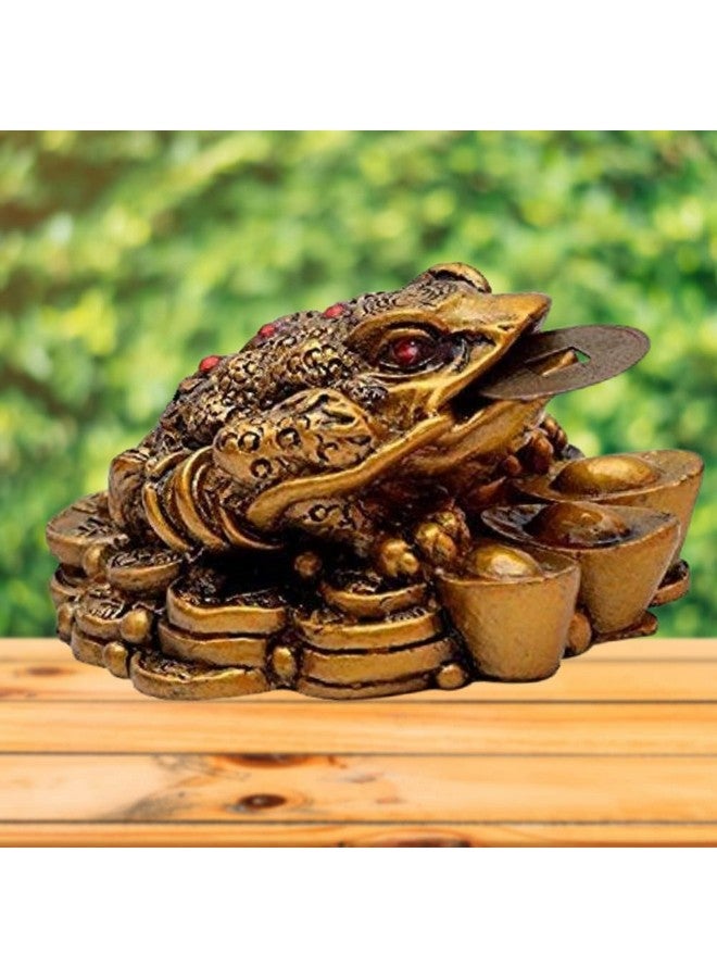 GJ Feng Shui Money Frog with Coin Showpiece Polyresin Brass Color - Image 3