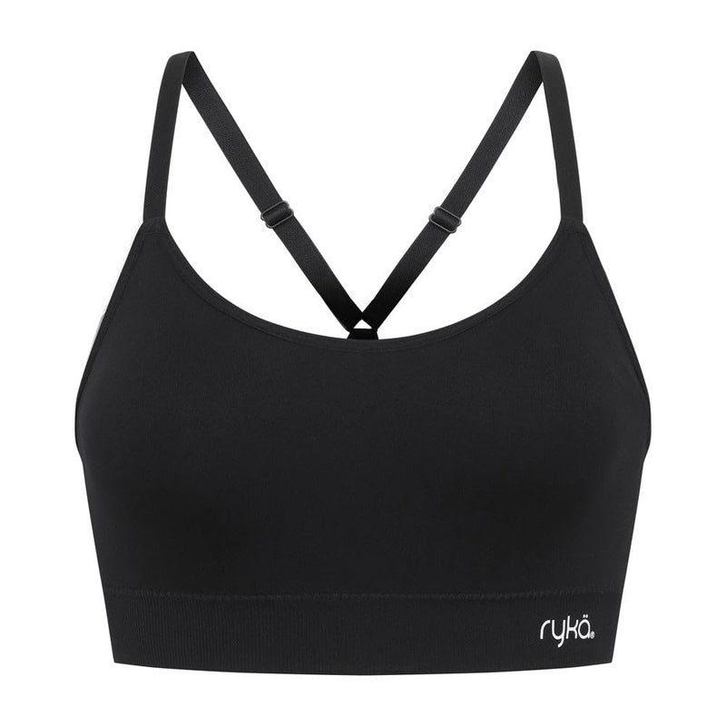 Ryka Women's Katharina Seamless Yoga Racerback Sports Bra with Removable Pads, 3 Pack, Grey/Black/Blue, Small - Image 3