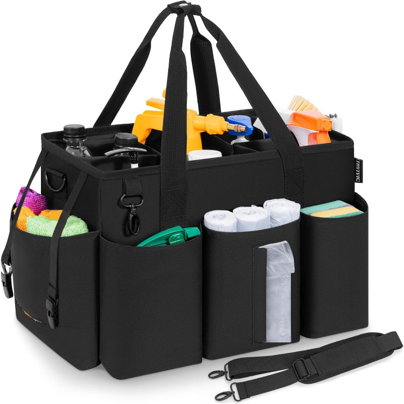 IBVIVIC Wearable Cleaning Caddy Bag for Cleaning Supplies, Large Capacity Cleaning Organizer Tote Bag Simple Kitchen Cleaning Supplies Storage Bag for Cleaners Housekeepers (Black) - Image 1