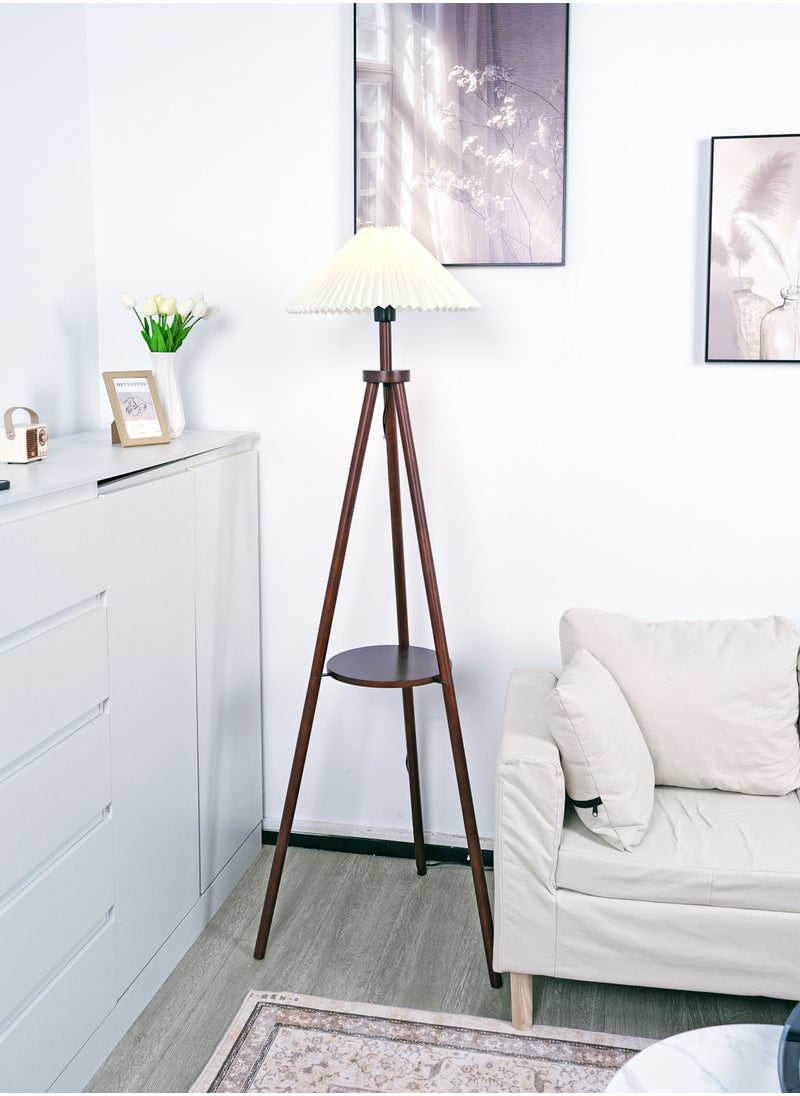 Onelight - Creative Wooden Tripod Floor Lamp With 3 Colors Led Light Source Adjustable Foot Switch And Coffee Table Storage Rack - Image 1