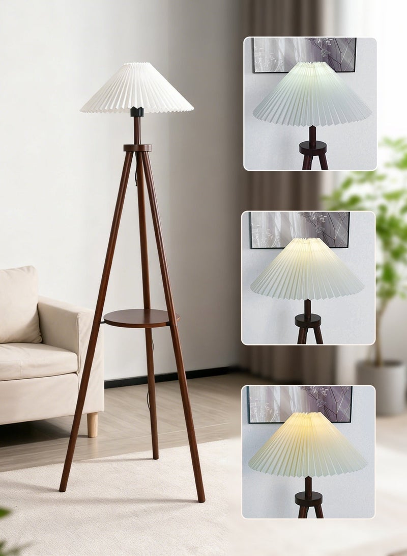 Onelight Creative Wooden Tripod Floor Lamp With 3 Colors Led Light Source Adjustable Foot Switch And Coffee Table Storage Rack - Image 1