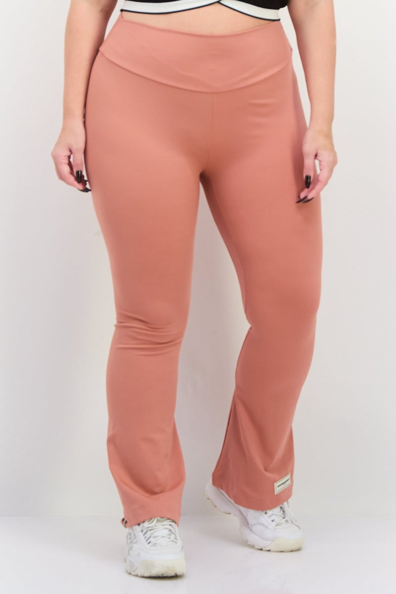 The Giving Movement Women Solid Pull On Flared Leggings, Old Rose - Image 1