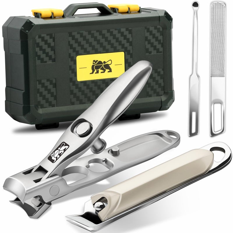 DIGNITY Nail Clippers for Men Women Seniors with Catcher and Safety Lock,Wide Jaw Opening,Thick Fingernail Toenail Clipper Set, Slanted Edge Nail Clippers,Ear Picker,Nail File,with Case,4 Pcs Set - Image 1