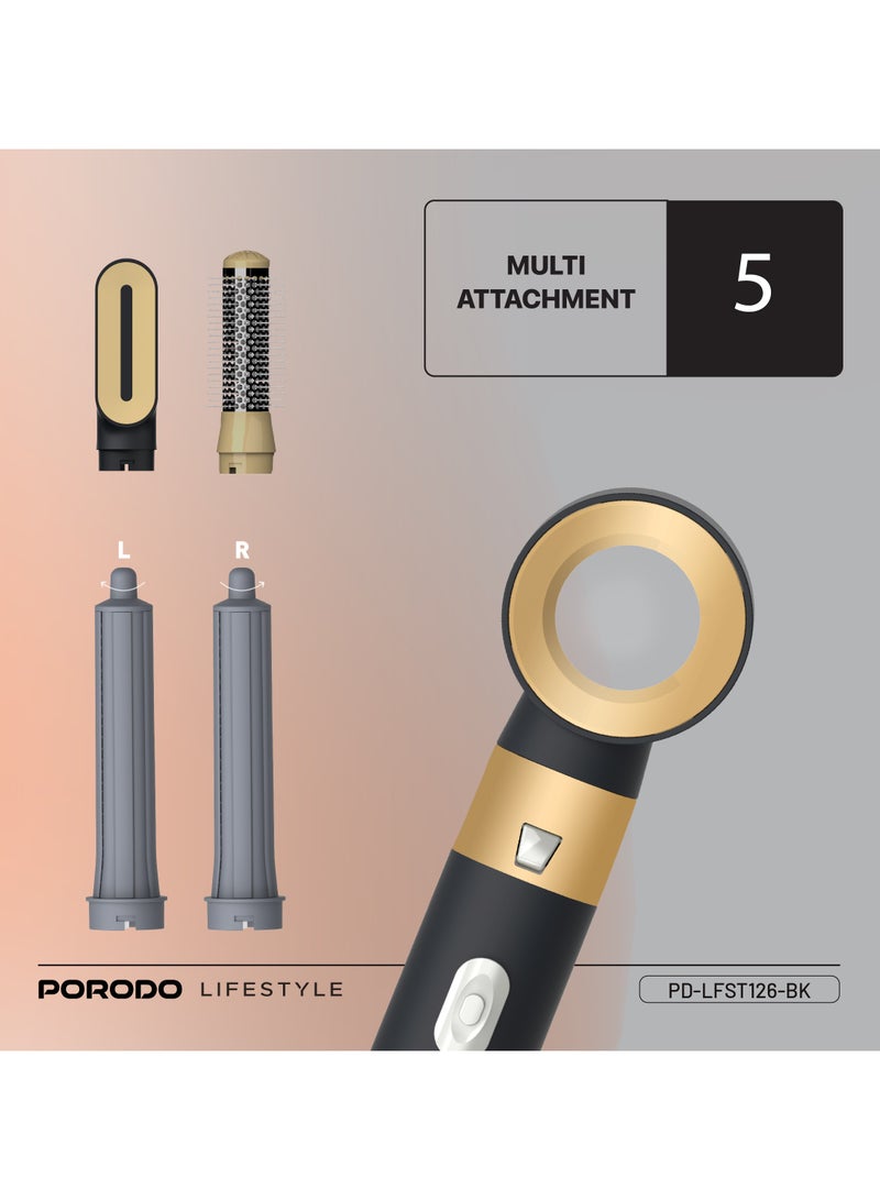 porodo Multi-Styling Hair Dryer Set with 5 Drying Combs / No-Frizz Negative Ions / 30mm spiral curler / Straightening / Volumizing and Curling - Black - Image 3