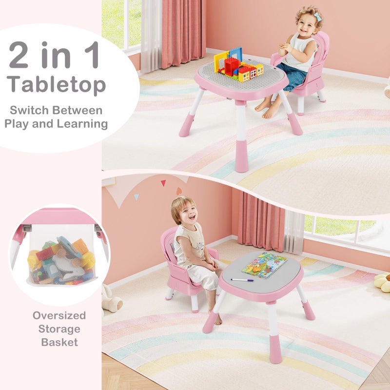 INFANS 9 in 1 High Chair, Convertible Baby Highchair for Babies and Toddlers, Table and Chair Set Building Block Infant Dining Booster Seat, Kids Stool with Activity Children Play Kitchen (Pink) - Image 4