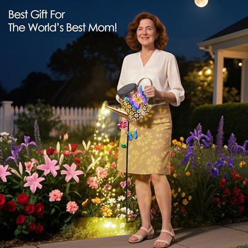 Newinhome Solar Watering Can with Lights Outdoor Garden,Waterproof Garden Stake Lights Decoration for Yard Lawn Patio Pathway Front Porch Landscape Gardening Gifts for Mom Grandma Women Birthday Gift - Image 3