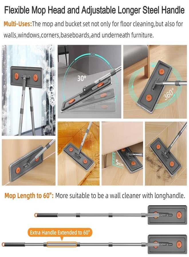 MOPALL Mop and Bucket with Wringer Set for Home, Hands-Free Flat Mop and Bucket Set for Floor Cleaning and Window Wall Cleaner, Wet and Dry Mop with 61" Long Handle and 4 Microfiber Pads - Image 4