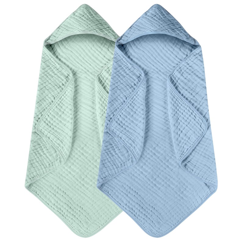 Yoofoss Hooded Baby Towels for Newborn 2 Pack 100 Muslin Cotton Baby Bath Towel with Hood for Babies Infant Toddler and Kids Large 32x32Inch Soft and Absorbent Newborn Essential