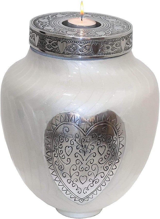 hlc Cremation Urns for Human Ashes Adult - White Candle Cremation Urn - Keepsake urn - Display at Home or for Burial, Niche or Columbarium - Medium Funeral Urn - Modern Beautiful Memorial Urn 6 x 5 - Image 1