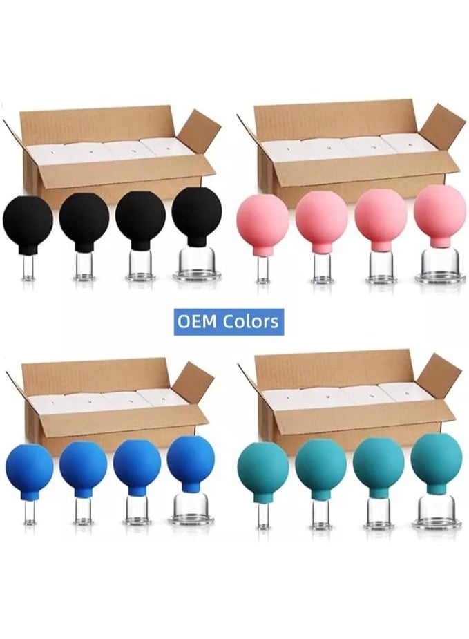 4-Piece Professional Glass Facial Cupping Set – Vacuum Suction Cups for Face, Neck & Body Massage – Multi-Color Lymphatic Drainage Kit for Skin Rejuvenation - Image 2