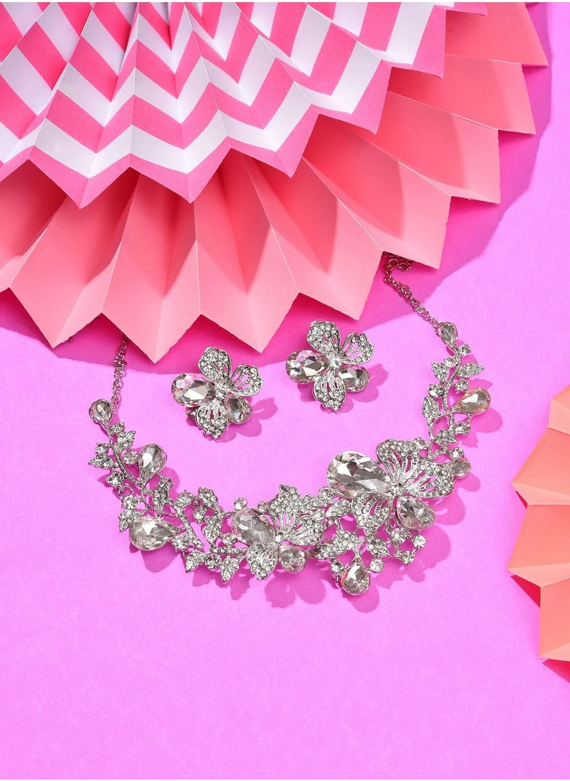 SOHI Silver Plated Designer Stone Necklace and Earring Set