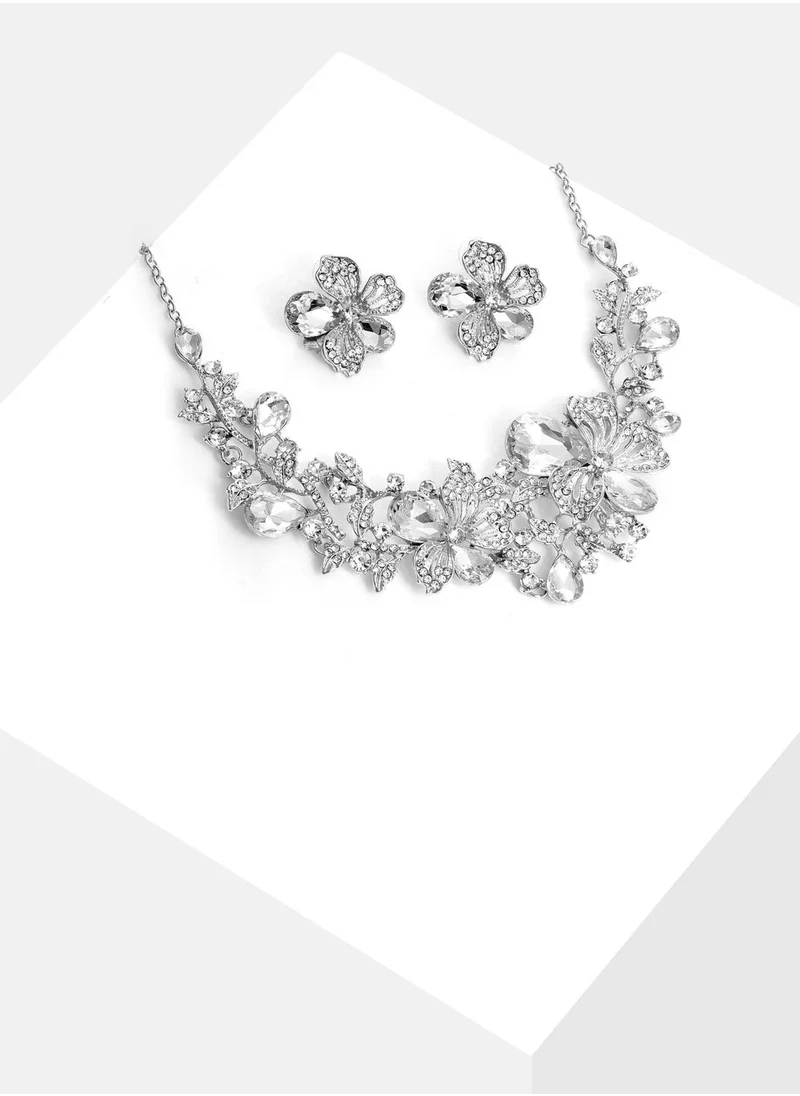 SOHI Silver Plated Designer Stone Necklace and Earring Set