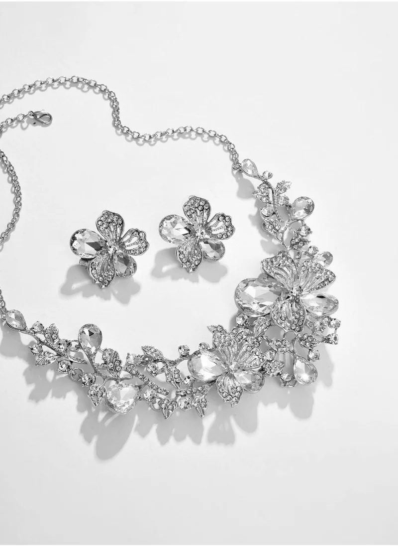 SOHI Silver Plated Designer Stone Necklace and Earring Set