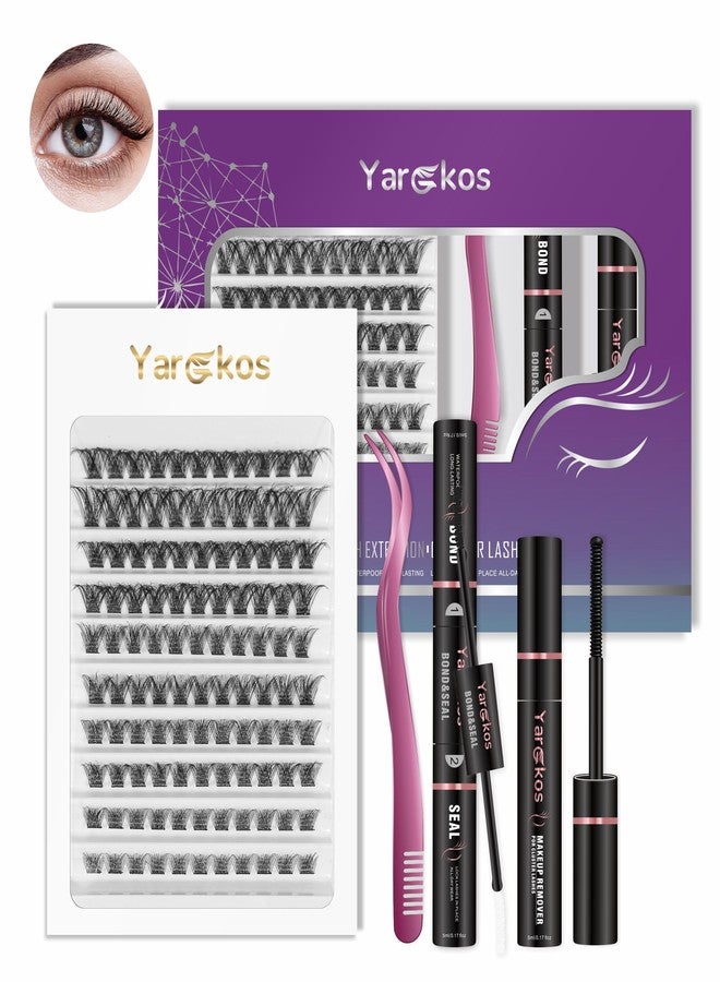 Yargkos Lash Extension Kit, 110Pcs D Curl Clusters False Lashes Mix 8-16mm, 2-in-1 Bond Seal Glue, Makeup Remover, Eyelash Tweezers with Comb, Women Individual DIY Application Set at Home, A3-Purple - Image 1