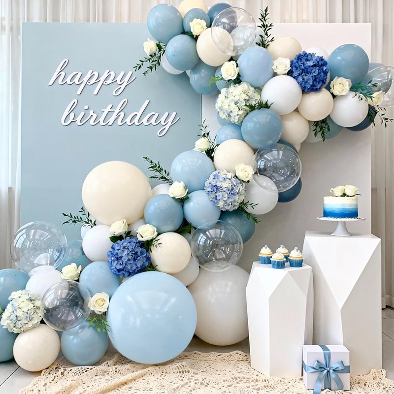 PUFFLD Dusty Blue Balloons Arch Garland Kit, Light Pastel Blue and Sand White Balloons for Birthday Gender Reveal Graduation Bachelorette Party Decorations - Image 5