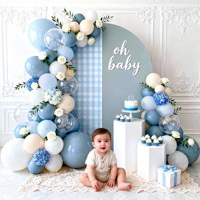 PUFFLD Dusty Blue Balloons Arch Garland Kit, Light Pastel Blue and Sand White Balloons for Birthday Gender Reveal Graduation Bachelorette Party Decorations - Image 4