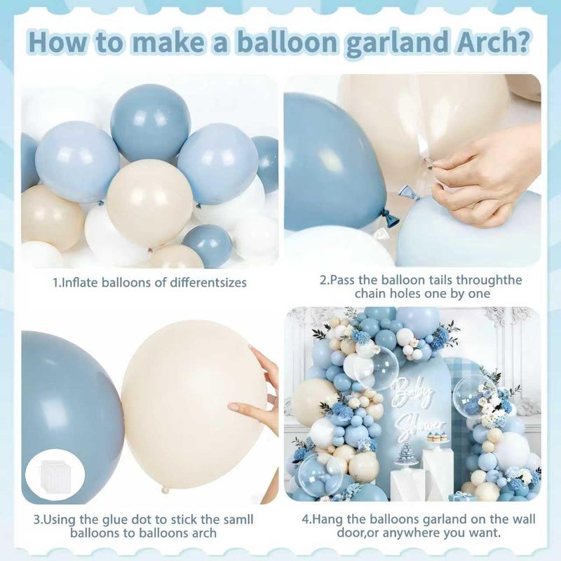 PUFFLD Dusty Blue Balloons Arch Garland Kit, Light Pastel Blue and Sand White Balloons for Birthday Gender Reveal Graduation Bachelorette Party Decorations - Image 3