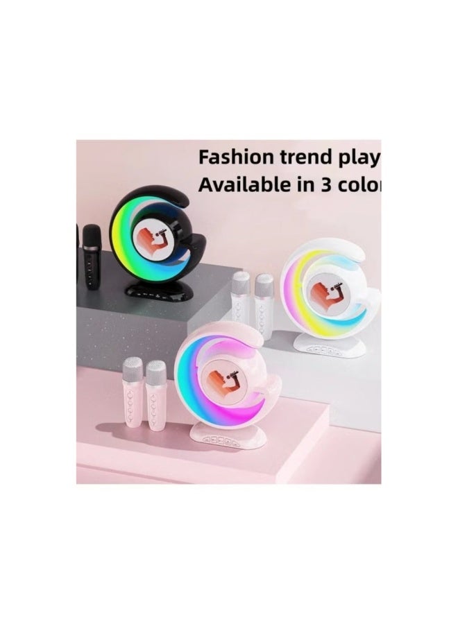 ميكروفونات لاسلكية، مكبر صوت بلوتوث محمول مع تحكم عن بعد، وإمكانية ضبط مستوى الصوت الجهير والتريبل، وإضاءة LED. - Image 4