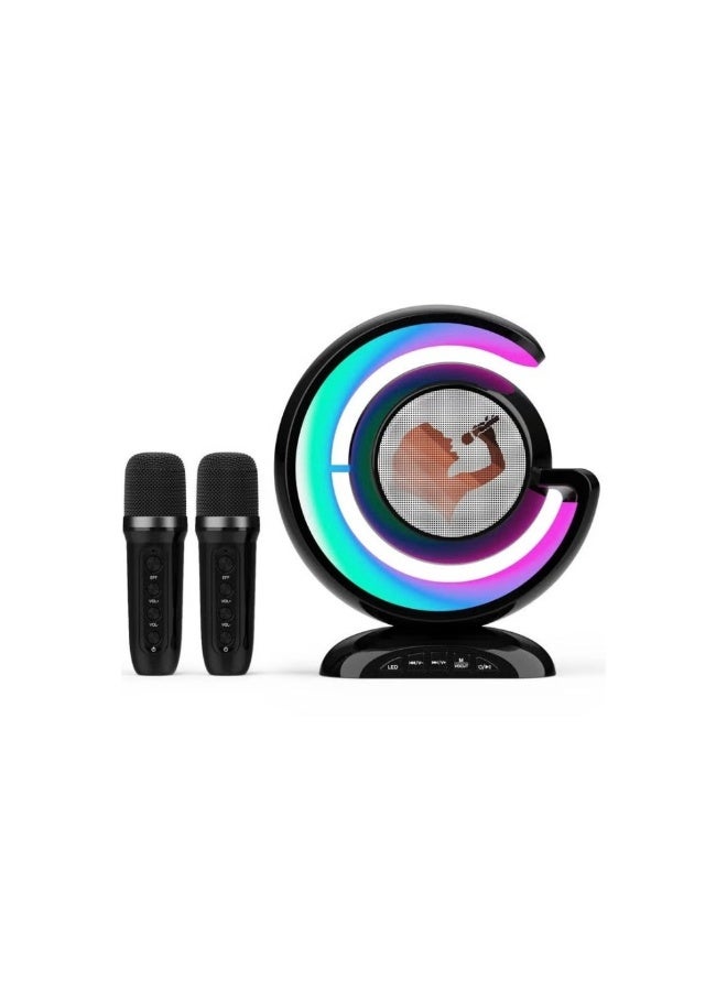 ميكروفونات لاسلكية، مكبر صوت بلوتوث محمول مع تحكم عن بعد، وإمكانية ضبط مستوى الصوت الجهير والتريبل، وإضاءة LED. - Image 1