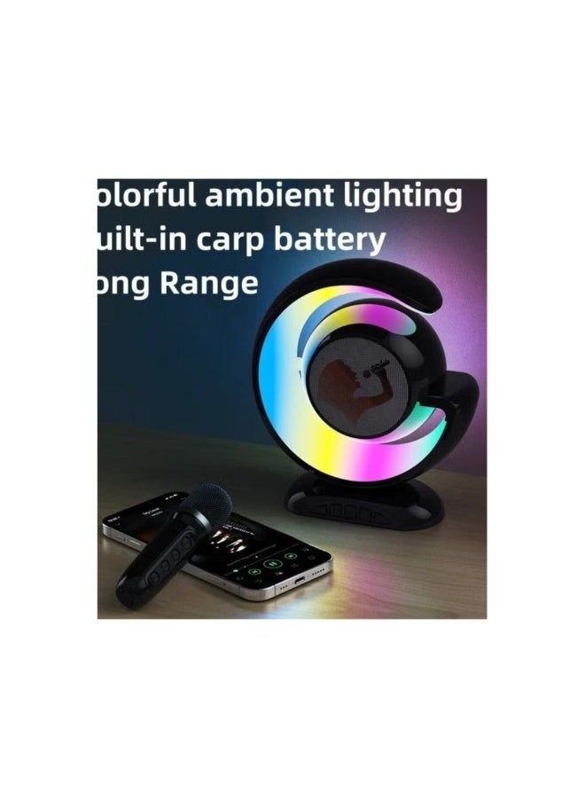 ميكروفونات لاسلكية، مكبر صوت بلوتوث محمول مع تحكم عن بعد، وإمكانية ضبط مستوى الصوت الجهير والتريبل، وإضاءة LED. - Image 3