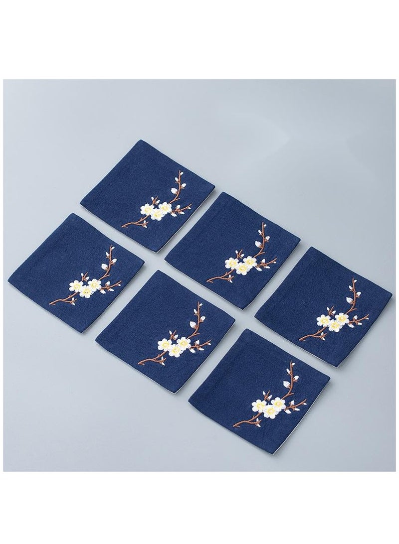 Y&D Chinese Style Cotton Linen Retro Water Absorbing Double Layer Thickened Cup Holder Fabric Embroidered Tea Cup Pad Fabric Art Cup Pad 