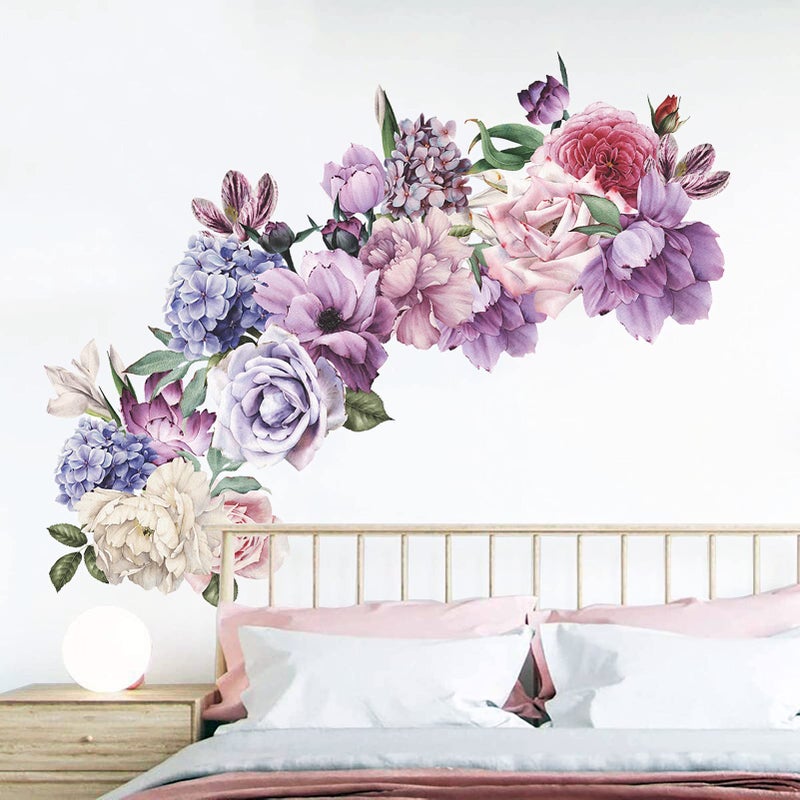 Flowers Wall Stickers Peony Rose Wall Decals for Living Room 4 PCS Giant Peonies Wall Art Murals Delicate Blossom Art Applique Delicate Peony Floral Wallpaper for Bedroom Girls Room